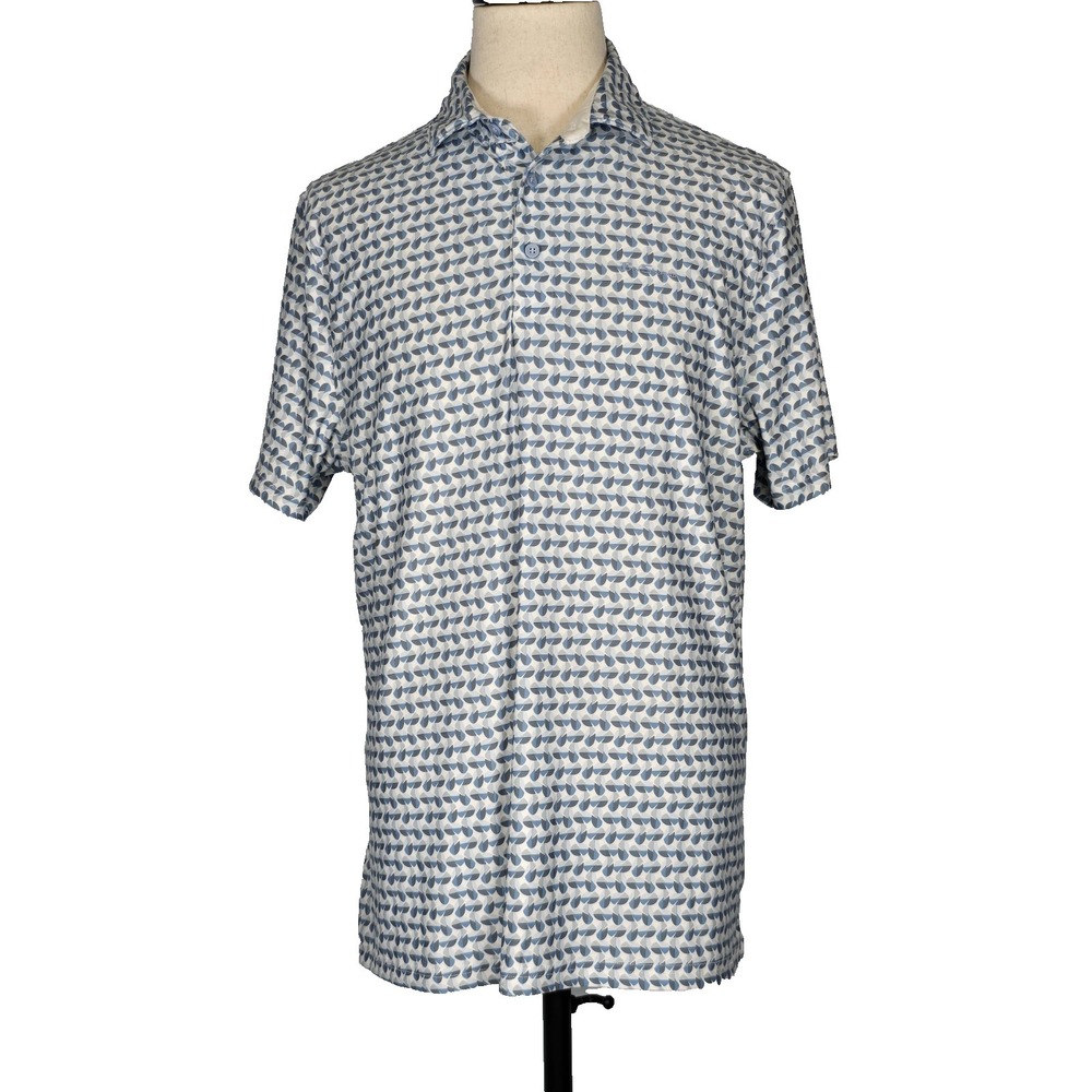 Ben Sherman Sport Polo Shirt Mens L Blue White Geometric Print Stretch Golf